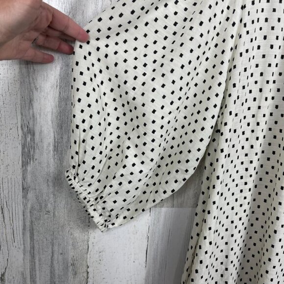 Knox Rose boho midi dress ditsy square dot print off white black M puff sleeve - Picture 5 of 9